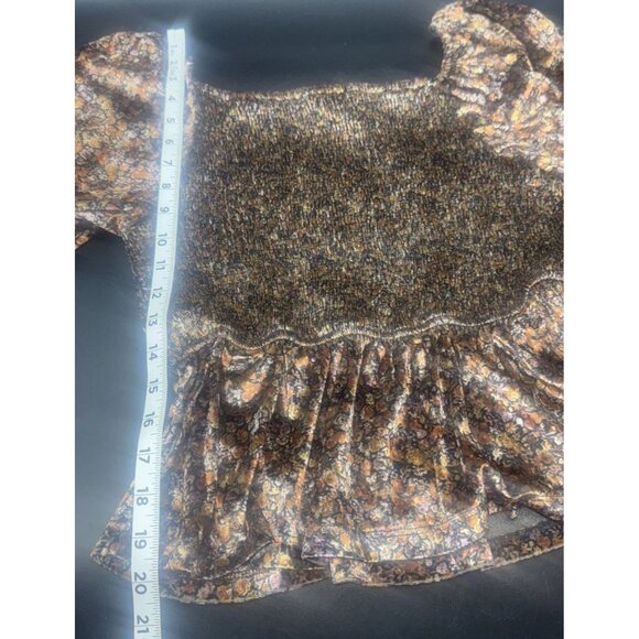 Hayden Los Angeles Womens Floral Velvet Smocked Peplum Top Sz M - Picture 8 of 8